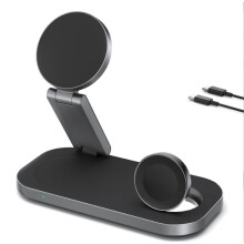 3-in-1 Magnetic Foldable Wireless Charger Station for Most Smartphones Watch and Earbuds Black