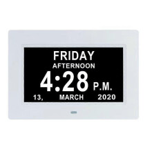 Relógio de Calendário Digital com Alarmes para Medicamentos, 25,4 cm, 8 Idiomas, Controle Remoto, Ajuste Automático de Brilho