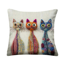 Capa de Almofada 45x45 cm Gatos Bordados Plush Bege para Sofá Cama Carro