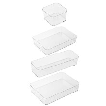 Organiseur de tiroir 4 pièces en PET transparent, rangement multi-tailles pour maison bureau dortoir