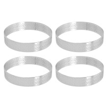 Circular Perforated Tart Rings, 4 Pcs Heat-resistant Stainless Steel Tart Moulds for Baking Tarts Cakes Mousse, 10cm Diameter, Silver