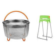 Stainless Steel Steamer Basket Set compatible with Ninja Foodi, fits 6 and 8 quart pressure cookers, for vegetables, eggs, bone broth straining