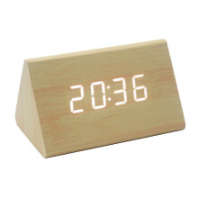 Wooden LED Digital Clock, Wood Body White Light, Alarm Snooze, Temperature Display, Touch Sound Activated, For Home Bedroom
```