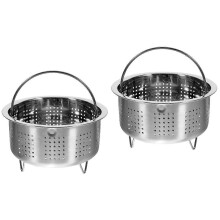 2 Pack Stainless Steel Steaming Basket, Silver Metal Food Steamer for Eggs, Fish, Seafood, Rice, Corn, Home and Restaurant Use, 14x14x8cm