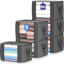Storage Bags with Zips, Large Capacity 90L for Clothes and Bedding, Foldable with See-through Window and Reinforced Handles
