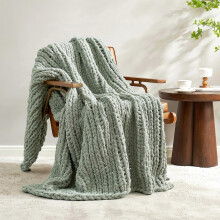 Chunky Knit Chenille Throw Blanket Sage Green 50x60 Handmade Rope Knot Sofa Bed