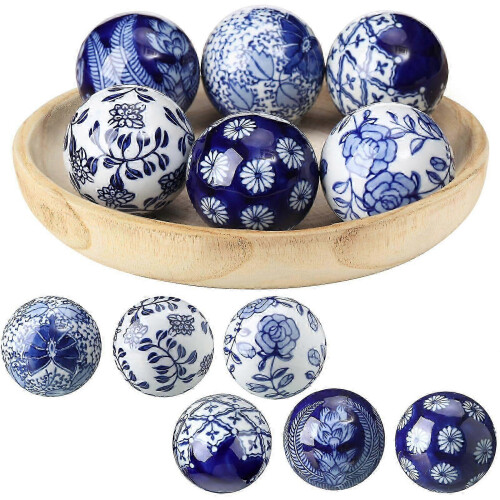 Decorative Ceramic Balls Blue White Porcelain Orbs for Home Decor Table Centrepiece