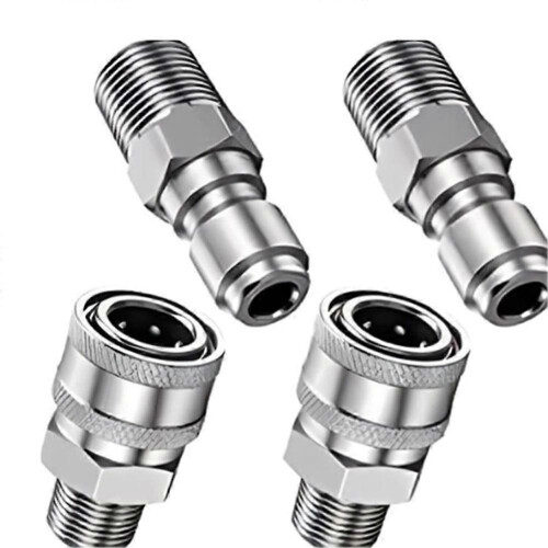 Adaptadores de Aço Inoxidável para Mangueira de Lavadora de Alta Pressão, Compatível com Bicos de 1/4 e 3/8 Polegadas - 4 Peças