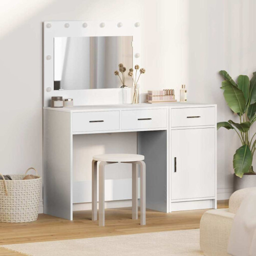 VidaXL vidaXL Dressing Table with Mirror Lights 2 pcs White Engineered wood