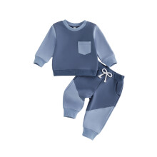 (2-3 Years, Gray) Toddler Girl Boy Fall Outfit Long Sleeve Crew Neck Contrast Color Patchwork Sweatshirt and Elastic Waist Pants Set