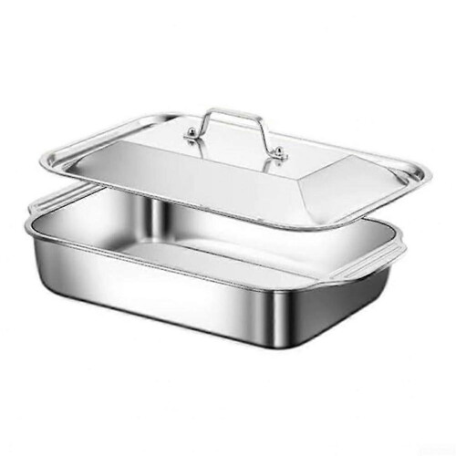 Assadeira de Lasanha em Aço Inoxidável 188 com Tampa de 18x11 Polegadas e 7,62 cm de Profundidade