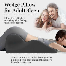 Almofada Ergonómica de Espuma Memória 27 Inclinada, Suporte para Pescoço e Lombar, Capa Removível, Tecido de Algodão-Poliester Preto