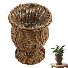 Vaso de Bambu Trançado à Mão 8 Polegadas, Vaso de Flores para Interior Exterior Casa Jardim Escritório