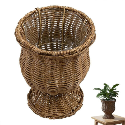 Vaso de Bambu Trançado à Mão 8 Polegadas, Vaso de Flores para Interior Exterior Casa Jardim Escritório
