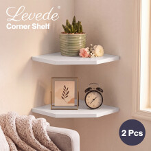 Levede 2 Pack Floating Corner Shelves Cable Cut-Out Wall Mounted Storage White