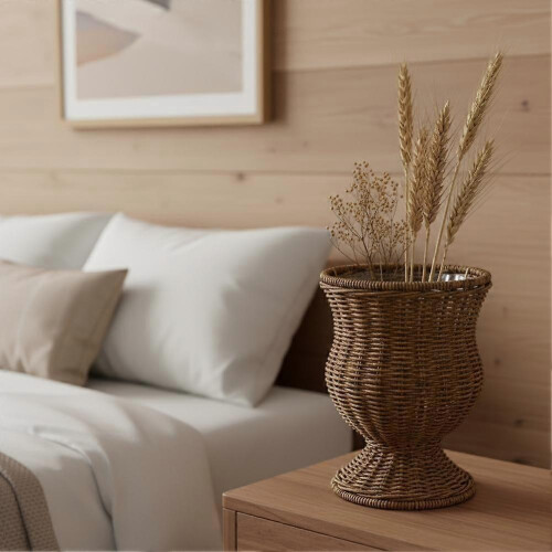 Vaso de Bambu Trançado à Mão 8 Polegadas, Vaso de Flores para Interior Exterior Casa Jardim Escritório 1