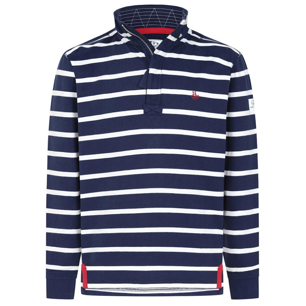Lazy Jacks (L, Marine) Mens Striped Quarter Zip Sweatshirt