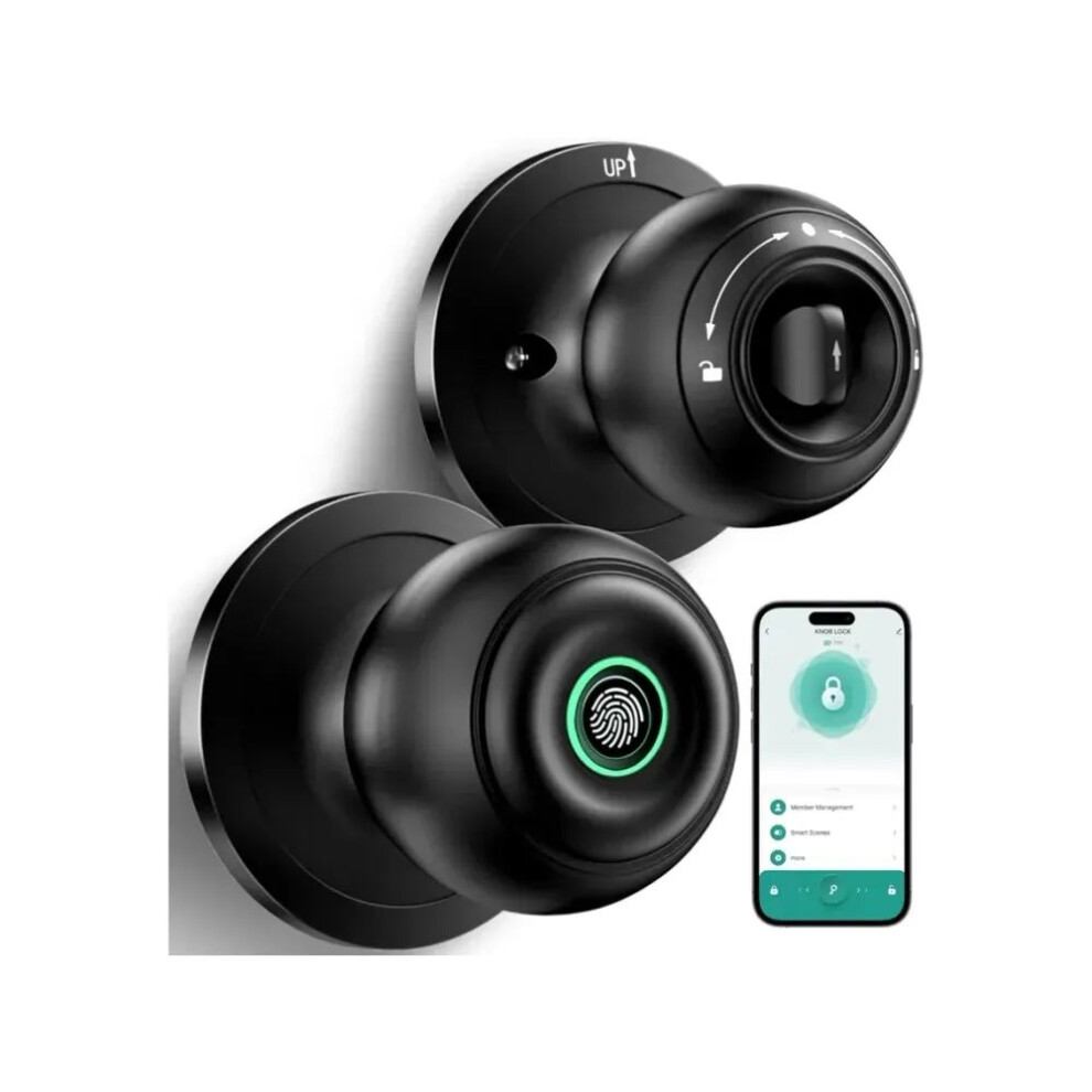Biometric Lock With Fingerprint, Biometric Door Handle With App Control And Brilvibera Key (Black) 4396137270345