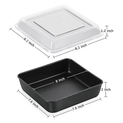 Assadeira Quadrada 8 x 8 Polegadas com Tampa, Aço Inoxidável Antiaderente, 2 Unidades 2