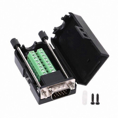 Conector VGA DB15 Plug Macho com Terminais de Parafuso sem Solda, Capa Protetora, Fixador de Cabo