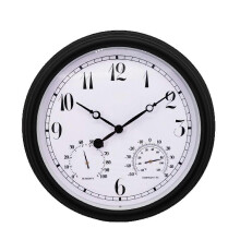 Outdoor Wall Clock 15inch, Weatherproof Garden Clock with Thermometer, Silent Non-ticking, Large Readable Dial, for Patio Garden Living Room
