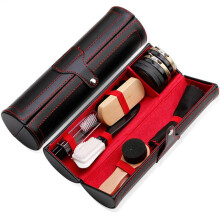 Shoe Shine Kit, 10 Pieces Leather Shoe Care and Cleaning Tools, Horsehair Brushes, Black and White Natural Wax, Metal Shoehorn, PU Storage Case