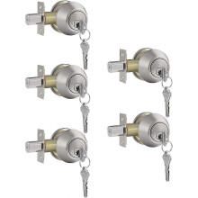 Keyed-Alike Single Cylinder Deadbolts, 5 Pack, Satin Nickel, Adjustable Backset, for Home Office Front Entrance Doors