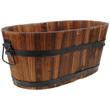 Maceta de barril de madera, marrón oscuro, reutilizable, 39x23x17cm, para interiores exteriores, jardín y decoración de oficina