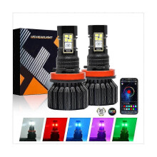 Kit Faro LED RGB Controlado por App, 2 en 1 Luces Antiniebla Multicolor, Compatible con H8 H9 H11, 60W 15000LM IP68 Carcasa Aluminio