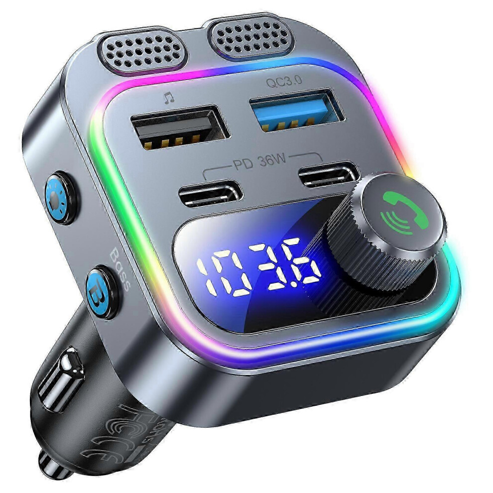 Syncwire 48W Bluetooth 5.4 Fm Transmitter Car Adapter, Pd 36W And 12W Usb Fast Charging Ports, Cvc Noise Suppression Hi-Fi Backlit 6901168122587