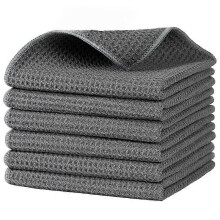 Chiffons de nettoyage en microfibre à motif gaufré, réutilisables, absorbants et non pelucheux, lot de 6, gris, 32 x 32 cm