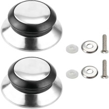 2 Pack Universal Pot Lid Handles, Heat Resistant Stainless Steel Replacement Knob with Glass Screw, compatible with most cookware lids