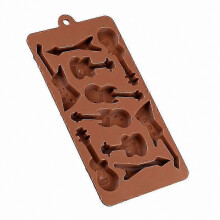 10-Cavity Guitar Shaped Silicone Mold, Coffee, 22 x 11 x 1.3 cm, for Chocolate, Candy, Cake, Bread, Fondant, Jelly, Baking Crafting