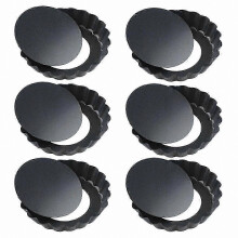 6-Pack Mini Tart Pans, 4in 10cm Non-Stick Flan Moulds with Removable Base, Carbon Steel for Quiche and Pie Baking, Black