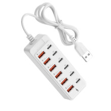 12-in-1 USB C Hub, 6 USB Ports 6 Type-C Ports, High Speed Data Transfer Charging Station for Laptop PC Phone Tablet, White 1m Cable