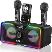 Bluetooth-Karaoke-Maschine mit Aufbewahrungsstation, 80-Watt-Lautsprechern, 12 Stunden Spielzeit, wiederaufladbaren drahtlosen Mikrofonen