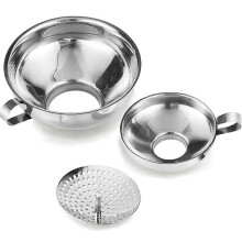 Canning Funnel with Strainer 3 Pack, Stainless Steel Silver Funnels for Wide and Regular Jars, Kitchen Use for Jams Spices Sugar Grains