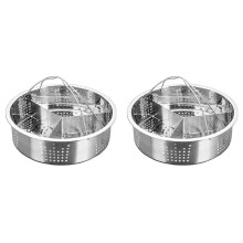 2X Trio Separator Set Stainless Steel Steamer Basket Rack, Perforated Steaming Grid Divider for Pressure Cooker Cooking, Silver 21x6cm