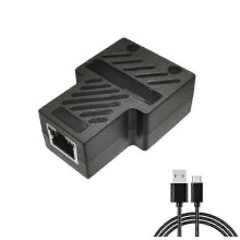 RJ45 Ethernet-jakaja, 1-2 naarassovitin, yhteensopiva Cat 5/5e/6/7 -verkkokaapeleiden kanssa, musta ABS-muovi