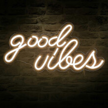 Enseigne lumineuse néon « Good Vibes » - Décoration murale - Alimentation USB - Lumière blanc chaud pour chambre