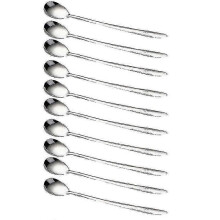 Ensemble de 10 cuillères à dessert en acier inoxydable à long manche (19 cm), finition miroir.
