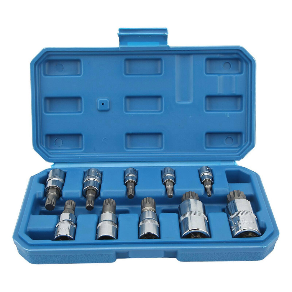10Pcs Triple Square Spline Bit Socket Set, Chrome Vanadium Steel With Abs Storage Case, For Automotive Car Repair And Maintenance 6901168159095