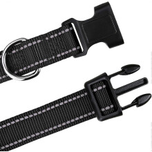 Adjustable Reflective Nylon Dog Collar for Medium Dogs, Black, 20mm Width