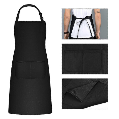 2-Piece Water-Resistant Apron for Kitchen, Adjustable Straps, Two Pockets, Polyester Cotton, Black 2