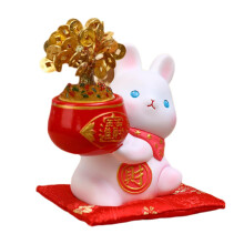 Rabbit Year Lucky Wealth Piggy Bank Resin Figurine Tabletop Decor Set