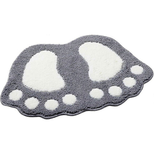 40 x 60 cm Non-Slip Absorbent Bath Mat - Gray, Large Foot Design, Creative Shape, Polyester