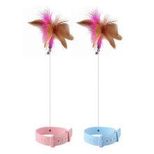 Set mit 2 rosa und blauen Federhalsbändern: Lustiges Katzenspielzeug für drinnen – zum Spielen und Toben