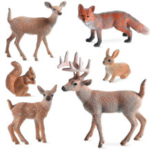 Juego de figuras de animales del bosque: ardilla, ciervo y conejo (familia), 6 piezas.