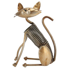 Metal Cat Figurine Innovative Fun Handcrafted Spring Cat Sculpture for Home Study Living Room Office YEMAA