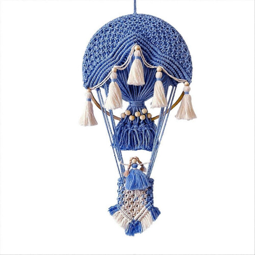 Hot Air Balloon Handwoven Wall Tapestry Blue